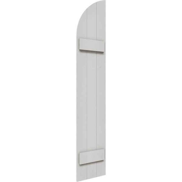 Rustic 3 Board Joined Board-n-Batten Faux Wood Shutters W/Quarter Round Arch Top, 16 1/8W X 52H